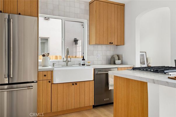 Interior, Kitchen, Stainless Steel Appliances, Wood Texture Flooring
