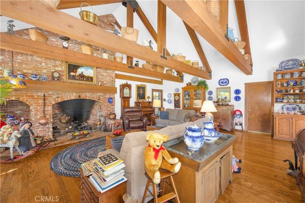 Fireplace, Interior, Living room, Stone Walls, Wooden Beams, Wood Texture Flooring