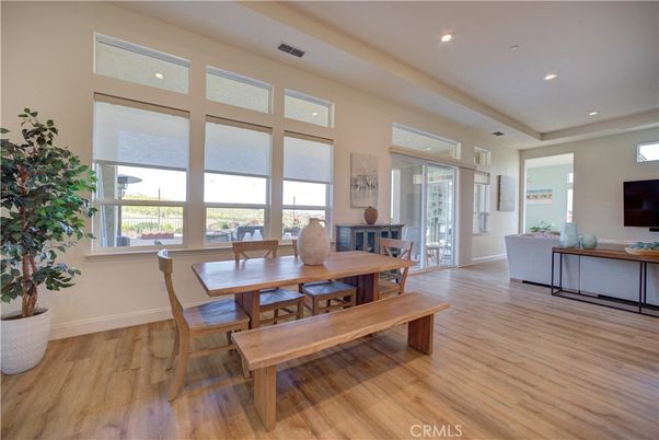 Dining room, Interior, Living room, Recessed Lighting, Wood Texture Flooring