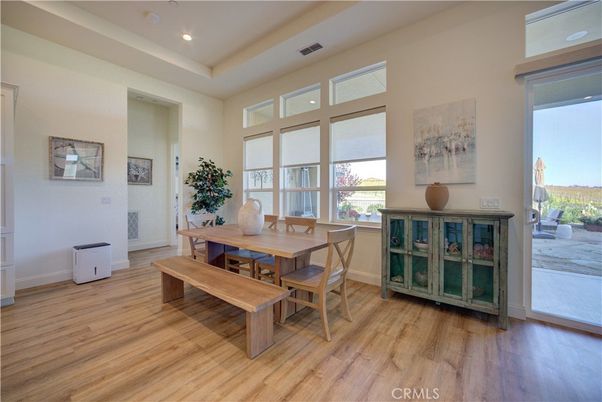 Dining room, Interior, Recessed Lighting, Wood Texture Flooring