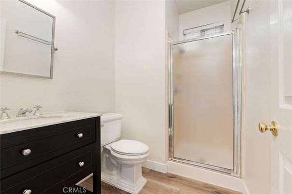 Bathroom, Glass Shower, Interior, Wood Texture Flooring