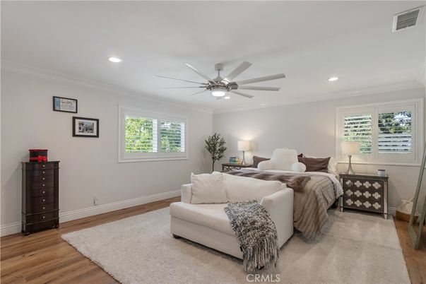 Bedroom, Interior, Recessed Lighting, Wood Texture Flooring