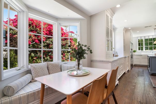 Dining room, Interior, Kitchen, Pendant Lights, Recessed Lighting, Wood Texture Flooring