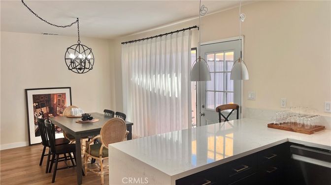 Dining room, Interior, Pendant Lights, Wood Texture Flooring