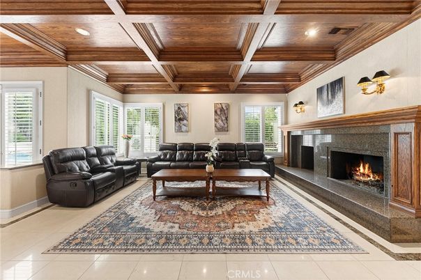 Fireplace, Interior, Living room, Recessed Lighting, Wooden Beams, Wooden Ceilings