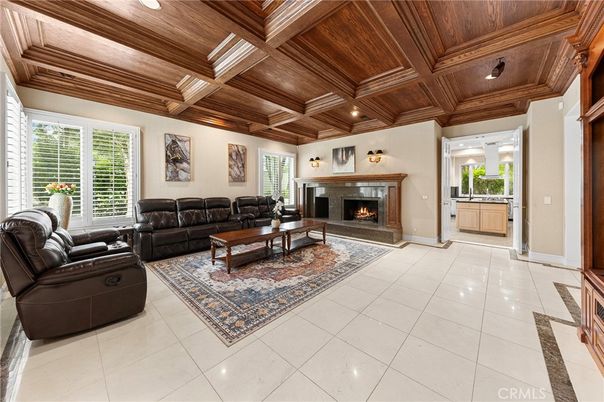 Fireplace, Interior, Living room, Recessed Lighting, Wooden Beams, Wooden Ceilings