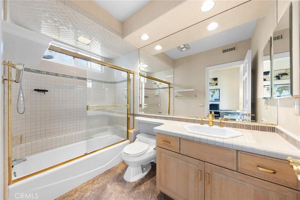Bathroom, Glass Shower, Interior, Recessed Lighting, Tile Countertops