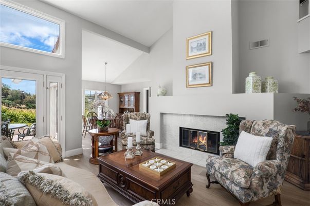 Dining room, Fireplace, Interior, Living room, Pendant Lights, Wood Texture Flooring