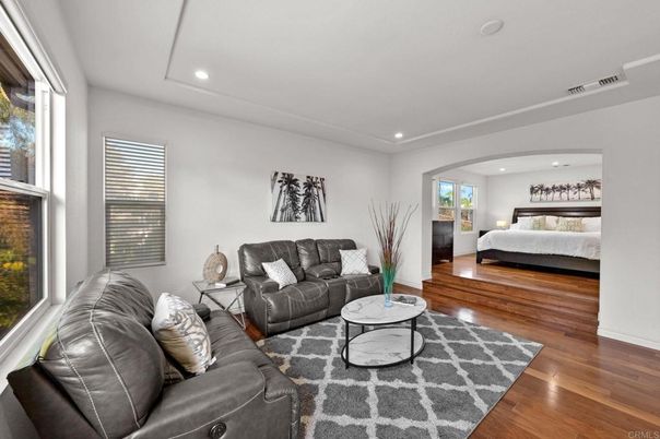 Bedroom, Interior, Living room, Recessed Lighting, Wood Texture Flooring