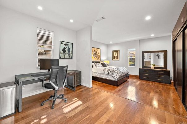 Bedroom, Home Office, Interior, Recessed Lighting, Wood Texture Flooring