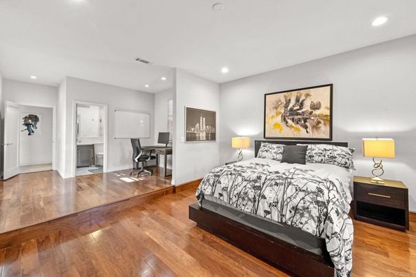 Bedroom, Home Office, Interior, Recessed Lighting, Wood Texture Flooring