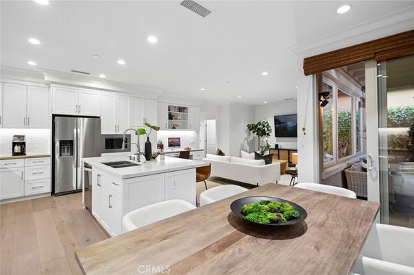 Interior, Kitchen, Living room, Recessed Lighting, Stainless Steel Appliances, Wood Texture Flooring