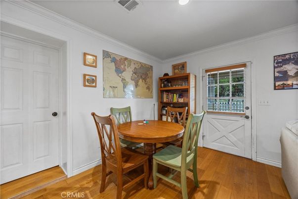 Dining room, Interior, Recessed Lighting, Wood Texture Flooring