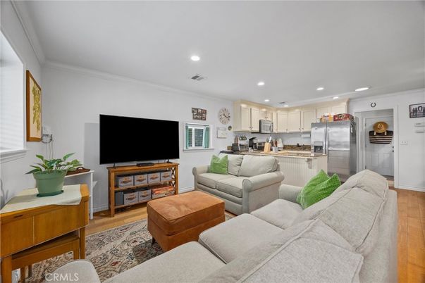 Interior, Kitchen, Living room, Recessed Lighting, Stainless Steel Appliances, Wood Texture Flooring
