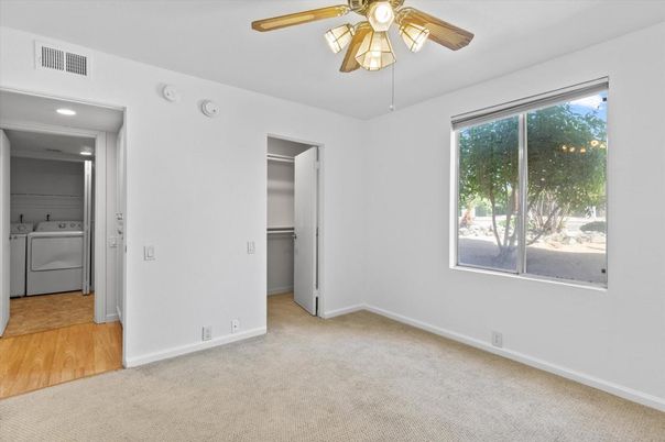 Empty room, Interior, Recessed Lighting, Utility Closets, Washer, Wood Texture Flooring