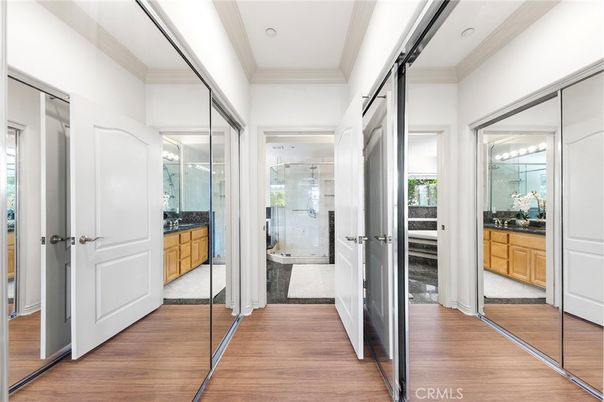 Bathroom, Glass Shower, Interior, Recessed Lighting, Wood Texture Flooring
