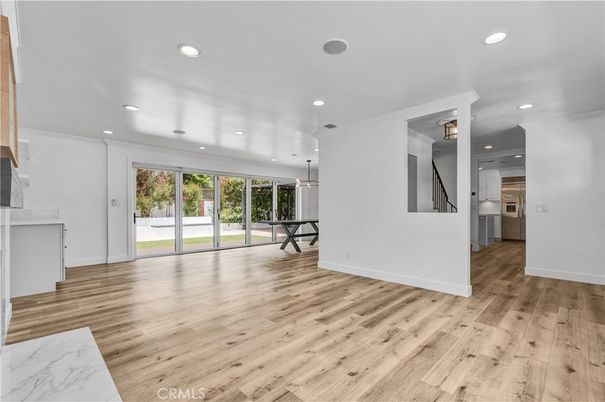 Empty room, Interior, Pendant Lights, Recessed Lighting, Wood Texture Flooring