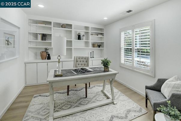 Home Office, Interior, Recessed Lighting, Wood Texture Flooring