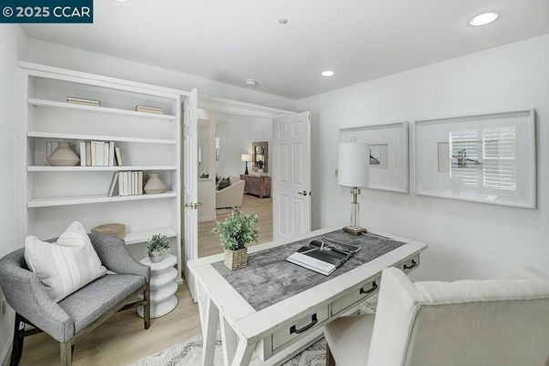 Home Office, Interior, Recessed Lighting, Wood Texture Flooring
