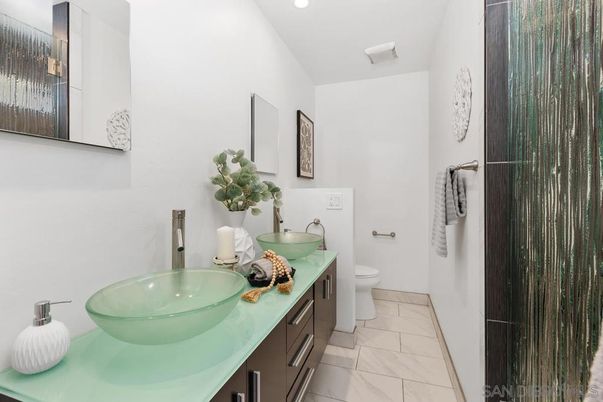 Bathroom, Dual Sink Vanities, Interior, Marble, Recessed Lighting