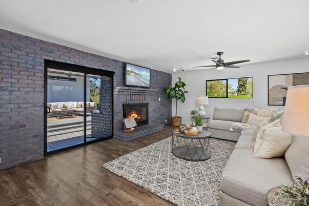 Fireplace, Interior, Living room, Stone Walls, Wood Texture Flooring