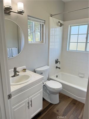 Bathroom, Interior, Tile Countertops, Wood Texture Flooring