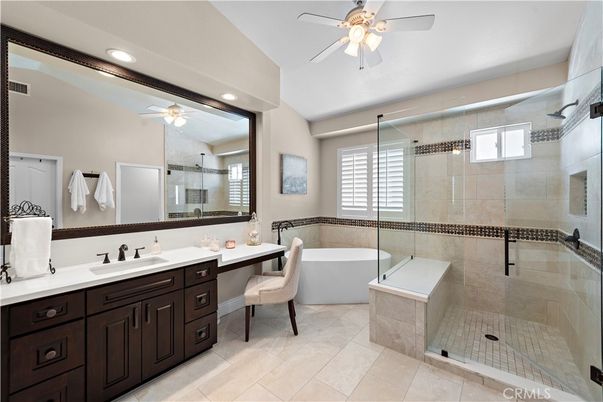 Bathroom, Free Standing Baths, Glass Shower, Interior, Recessed Lighting