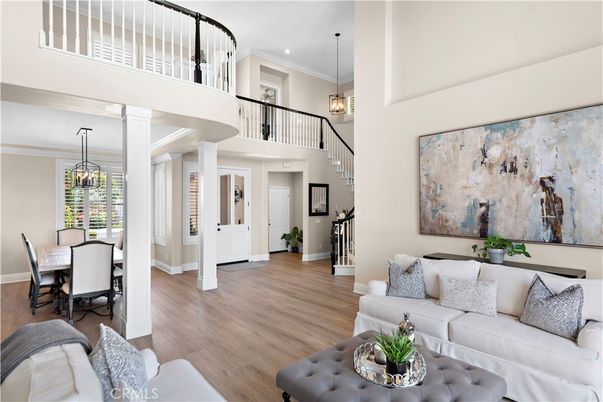 Dining room, Interior, Living room, Pendant Lights, Recessed Lighting, Wood Texture Flooring