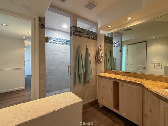 Bathroom, Interior, Recessed Lighting, Walk-in Closets, Wood Texture Flooring