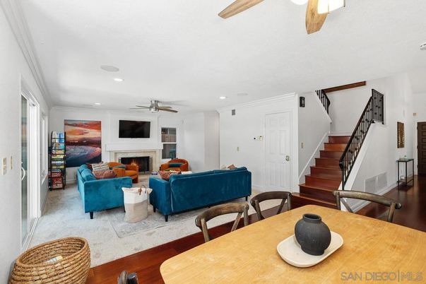 Dining room, Fireplace, Interior, Living room, Recessed Lighting