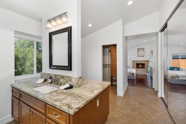 Bathroom, Bedroom, Fireplace, Interior, Recessed Lighting, Wood Texture Flooring
