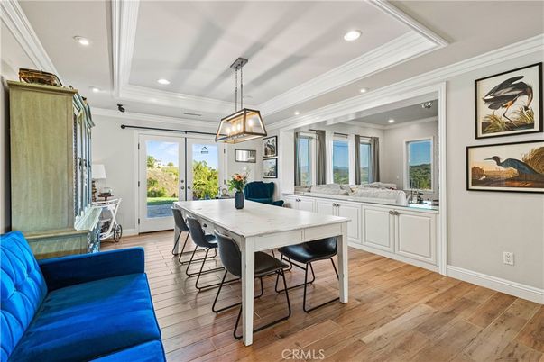 Dining room, Interior, Pendant Lights, Recessed Lighting, Wood Texture Flooring