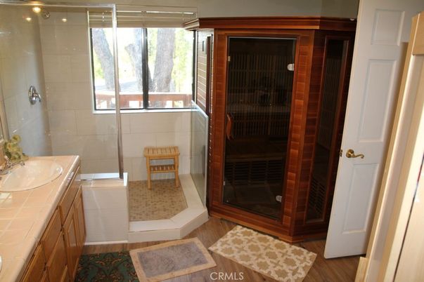 Bathroom, Glass Shower, Interior, Sauna Room, Tile Countertops
