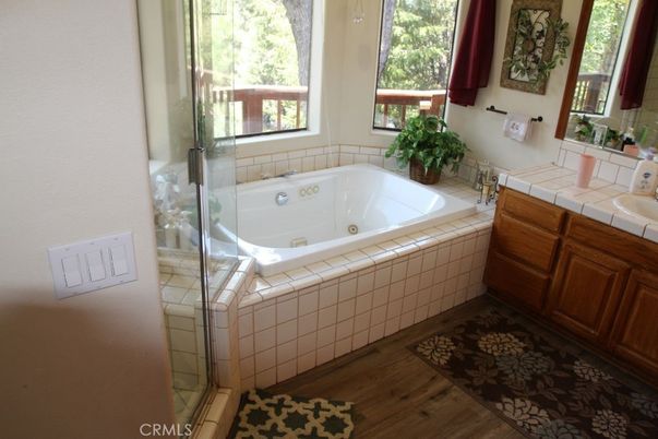 Bathroom, Interior, Tile Countertops, Wood Texture Flooring