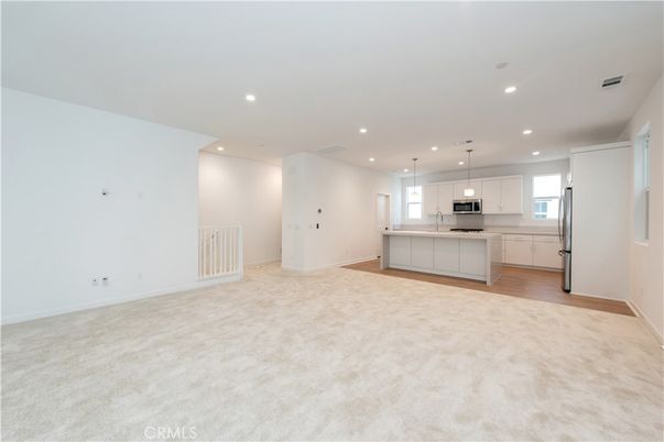 Empty room, Interior, Kitchen, Pendant Lights, Recessed Lighting, Stainless Steel Appliances