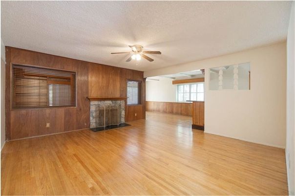 Empty room, Fireplace, Interior, Wood Texture Flooring, Wooden Walls