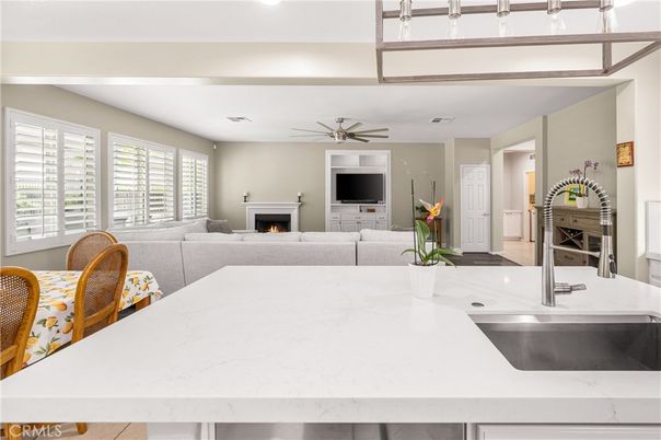 Fireplace, Interior, Kitchen, Living room, Recessed Lighting