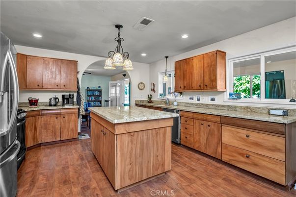 Interior, Kitchen, Pendant Lights, Recessed Lighting, Wood Texture Flooring