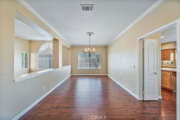 Chandelier, Empty room, Interior, Recessed Lighting, Wood Texture Flooring