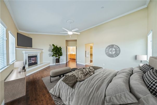 Bedroom, Fireplace, Interior, Wood Texture Flooring