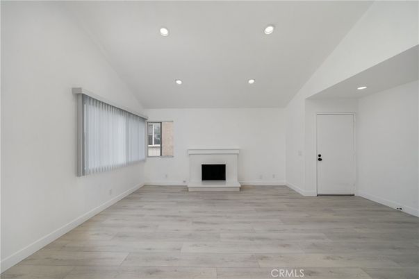 Empty room, Fireplace, Interior, Recessed Lighting, Wood Texture Flooring