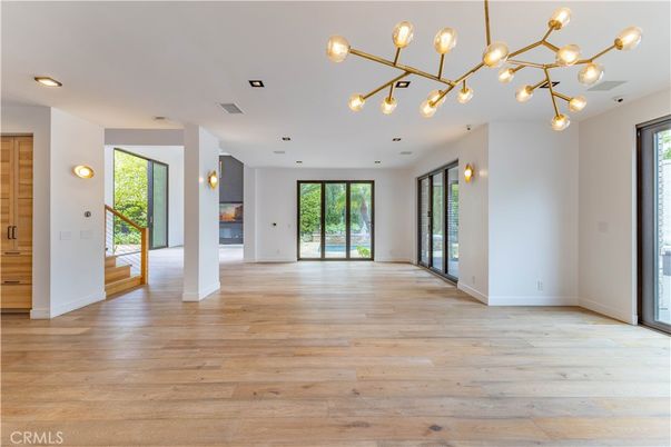 Empty room, Interior, Pendant Lights, Recessed Lighting, Wood Texture Flooring