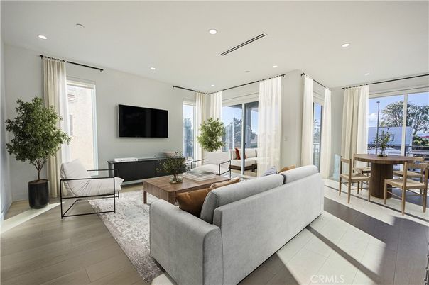 Dining room, Interior, Living room, Recessed Lighting, Wood Texture Flooring