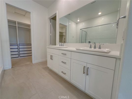 Bathroom, Dual Sink Vanities, Interior, Recessed Lighting, Walk-in Closets