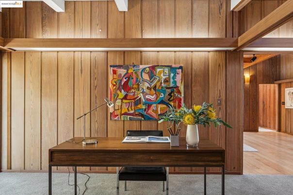 Home Office, Interior, Wood Texture Flooring, Wooden Walls