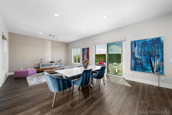 Dining room, Interior, Recessed Lighting, Wood Texture Flooring