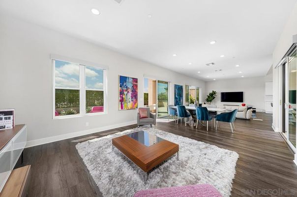 Dining room, Interior, Living room, Recessed Lighting, Wood Texture Flooring