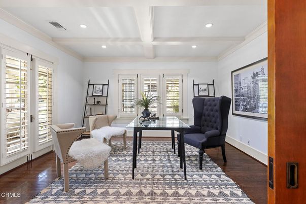 Home Office, Interior, Recessed Lighting, Wood Texture Flooring