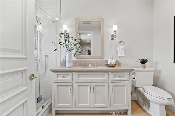 Bathroom, Glass Shower, Interior, Wood Texture Flooring