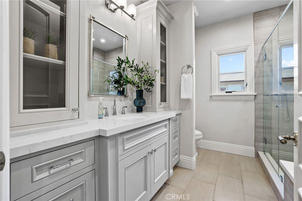 Bathroom, Glass Shower, Interior, Wood Texture Flooring
